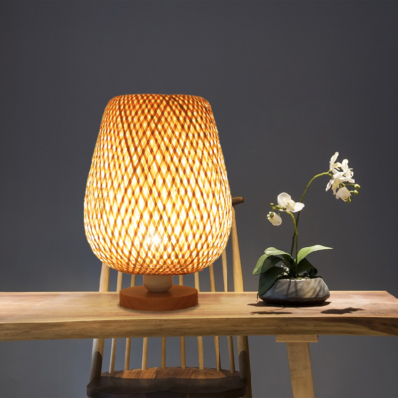 Vintage Bamboo handicraft Table Lamps Handmade bedroom bedside desk lights living room decor warm bamboo wood lamp