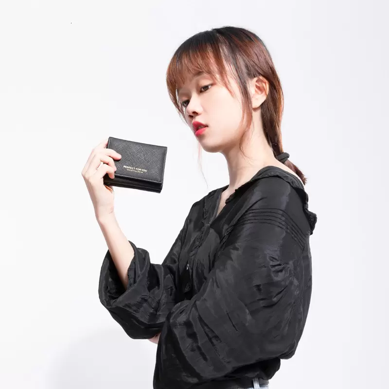Wallets Weichen Lady's Cross Pattern Zipper Short Three Fold Student Wallet