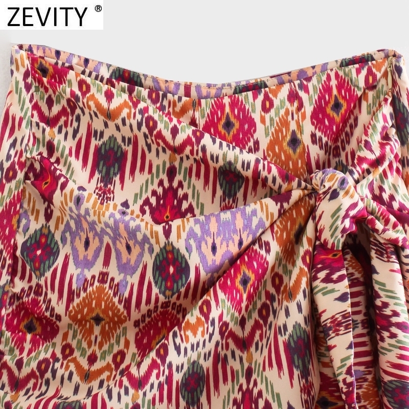 Zevity Women Totem Floral Print Bermuda Shorts Ladies Chic Side Zipper Bow Tied Casual Shorts Skirts Pantalone Cortos P1231 220527