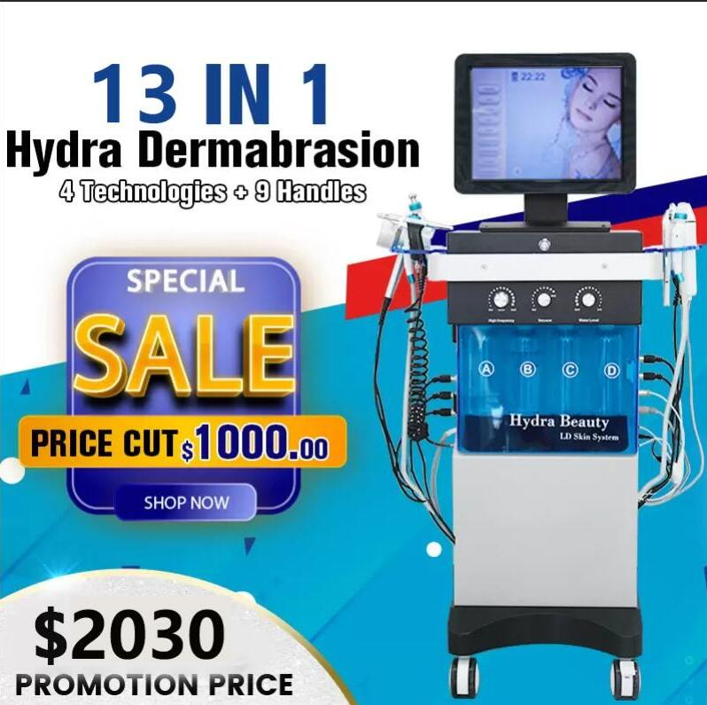 Salon use 13 in1 SPA Hydra Dermabrasion Machine Diamond Skin Resurfacing BIO Microcurrent Microdermabrasion Peeling Acne Treatment