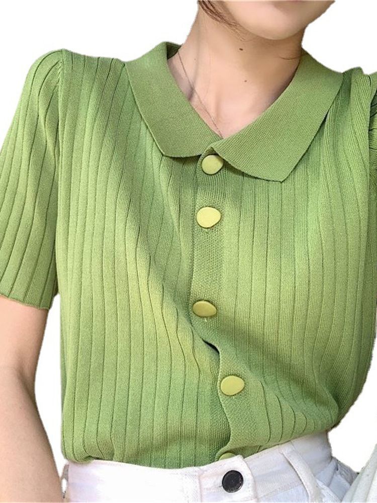 Cardigan Women Solid Short Sleeve Knitted Turn-down Collar Summer Casual All-match Tops Slim Button Up Students Korean Style, Green
Cardigan Women Solid Short Sleeve Knitted Turn-down Collar Summer Casual All-match Tops Slim Button Up Students Korean Style, Green