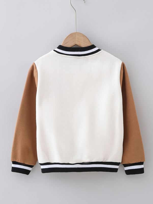 Toddler Boys Letter Pattern Colorblock Thermal Lined Bomber Jacket SHE