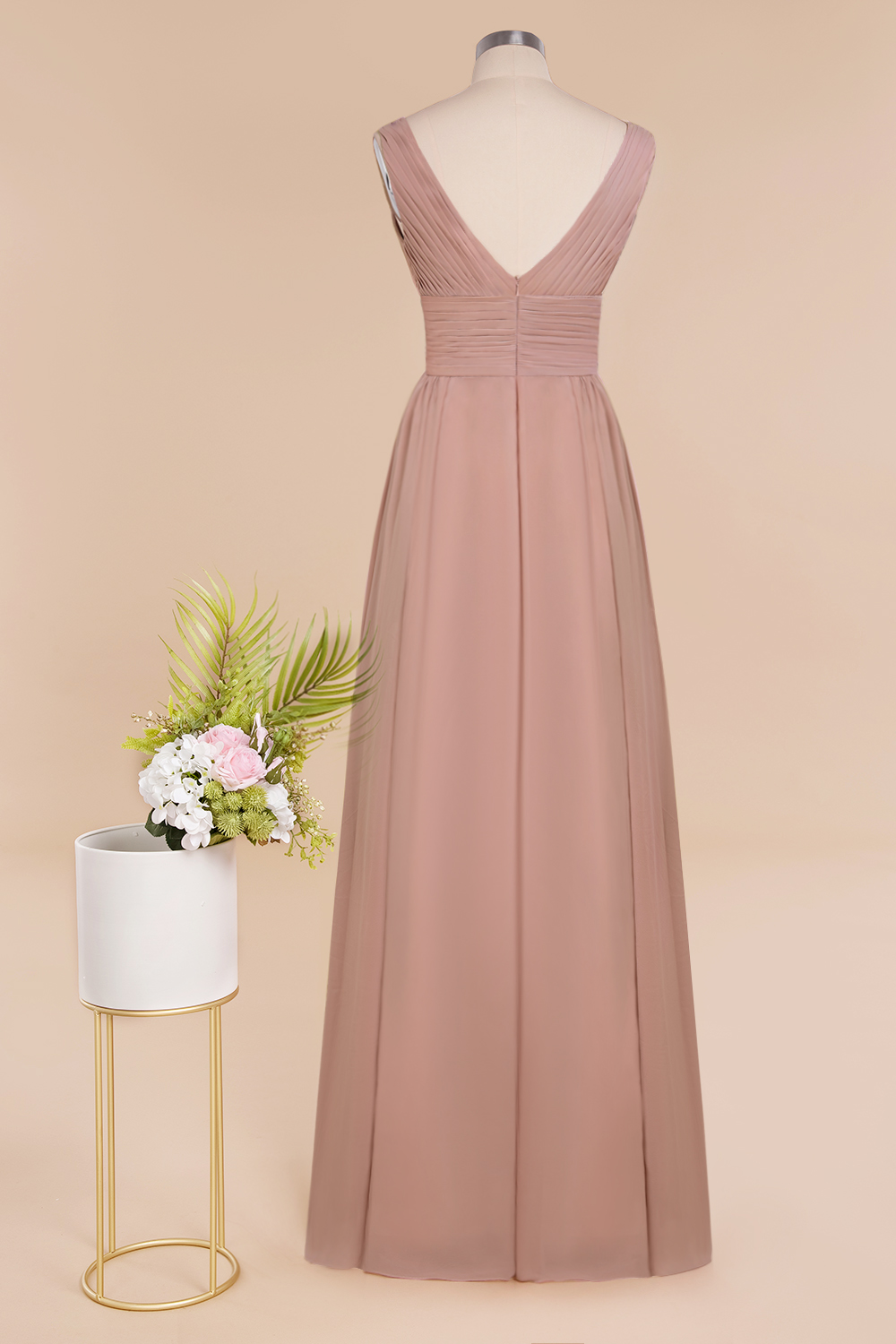 Dusty Pink Chiffon Bridmesaid Dresses Designer A Line V Neck Pleats Long Summer Garden Bohemian Wedding Guest Maid of Honor Gowns Custom Made BM0752