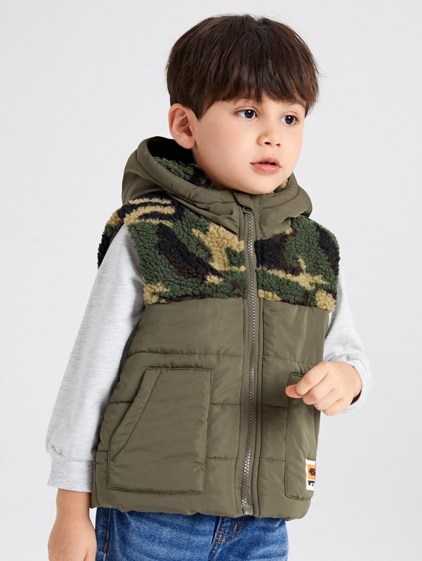 Toddler Boys Camo Pattern Hooded Teddy Puffer Winter Coat SHE