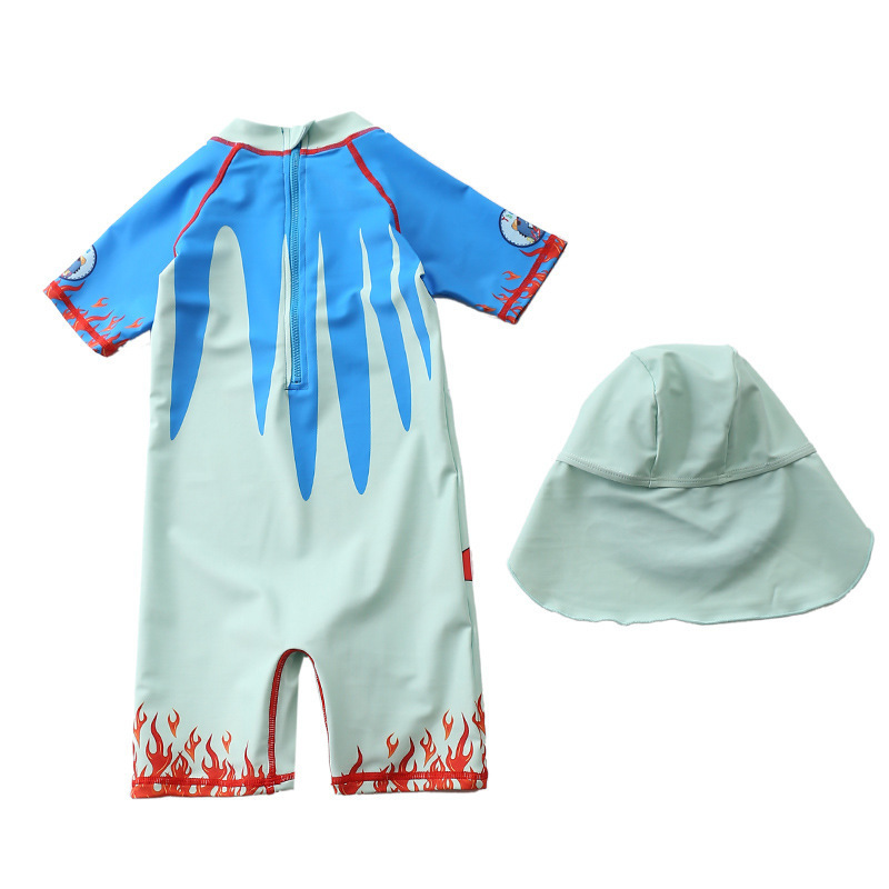 Swimsuit Kids SPF50+ Bathing Suit for Children Boys Dinosaur Print Baby Boy Swimwear with Hat Pool Surf Beach Wear 220426