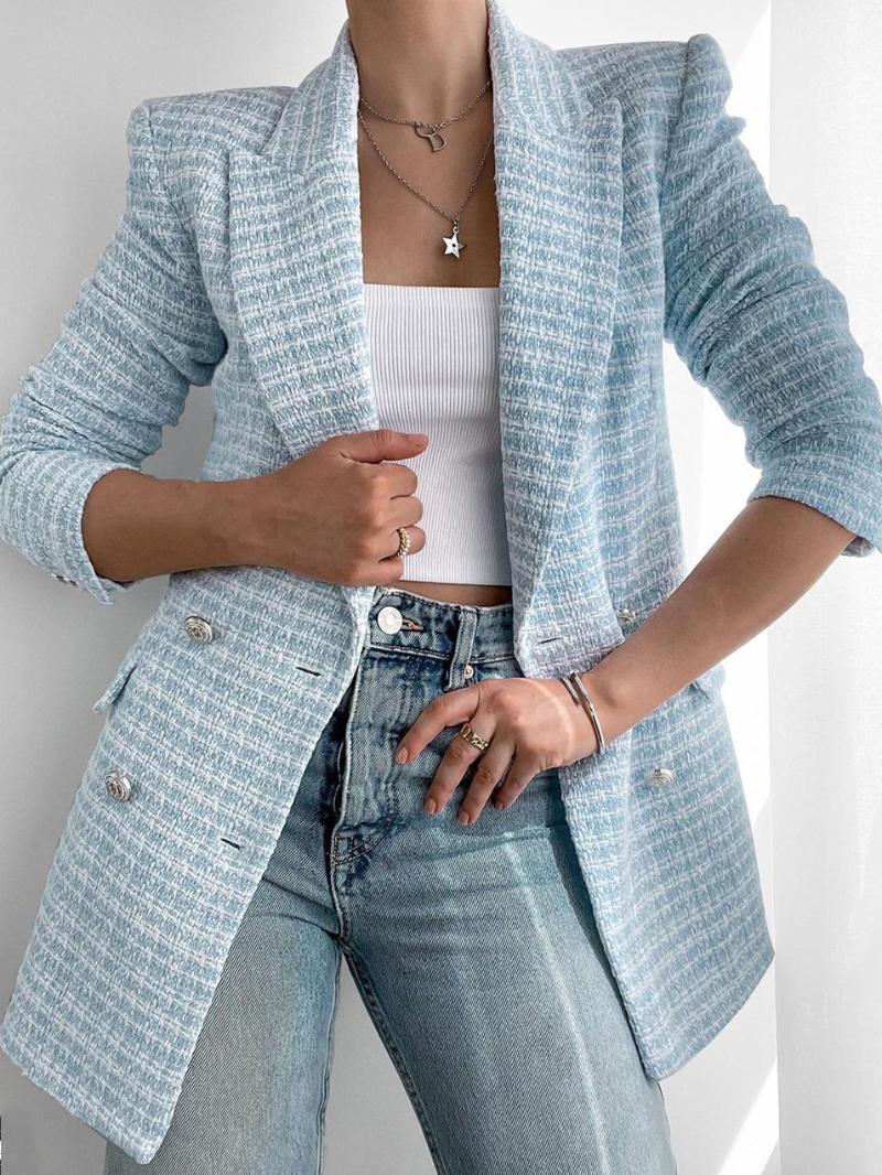Women's Suits & Blazers Fashion Casual Double Breasted Tweed Women Blazer Jacket Long Spring Autumn Female Chic Office Lady StreetwearWomen', Sky blue
Women's Suits & Blazers Fashion Casual Double Breasted Tweed Women Blazer Jacket Long Spring Autumn Female Chic Office Lady StreetwearWomen', Sky blue