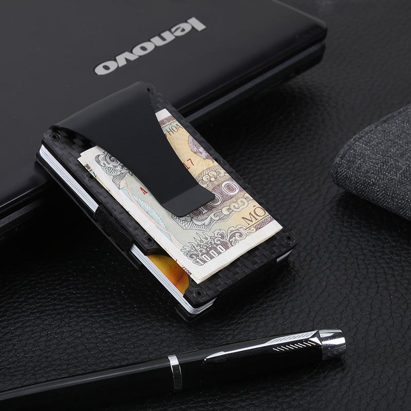 Carbon Fiber Card Holder Mini Slim Wallet Men Aminum Metal Rfid Magic Small Thin Male Purses Money Bag Vallet