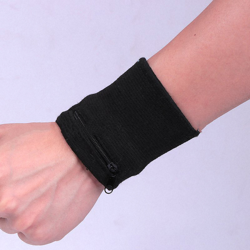 10Pcs Sport Wristband Sweatband Football Yoga Gym Basketball Running Sweat-absorbent Zippered Pocket Sports Wrist Wallet Pouch
