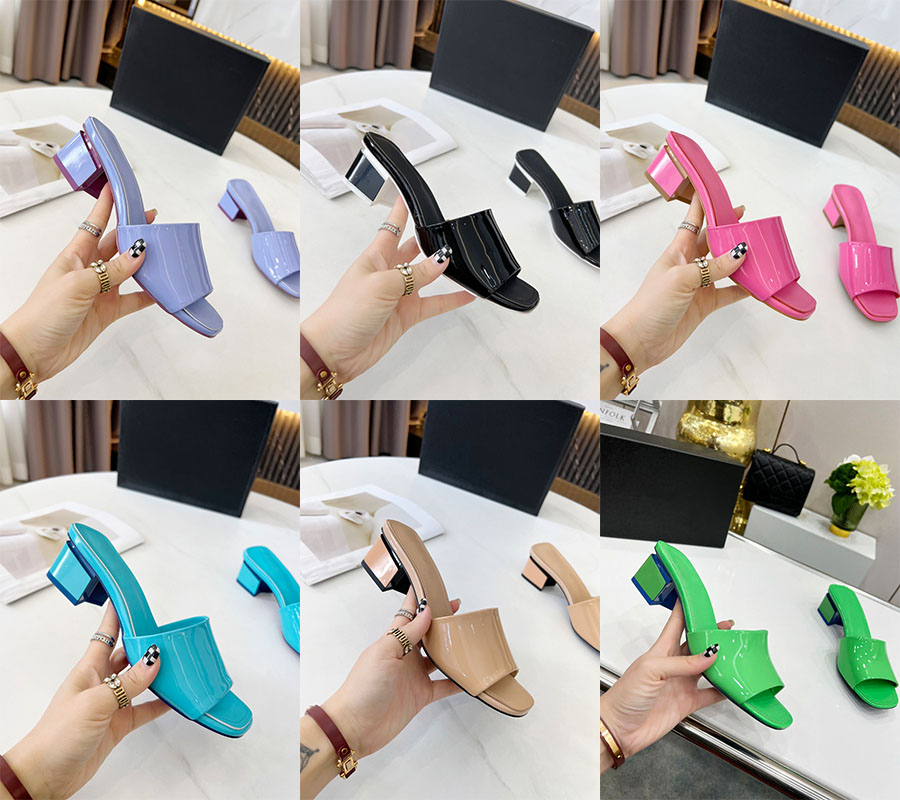 Summer Women Mules Slipper Patent Calfskin Light Black Slide Sandal Indoor Coarser Heels Slippers Designer Luxury Fashion Beach Shoes
Summer Women Mules Slipper Patent Calfskin Light Black Slide Sandal Indoor Coarser Heels Slippers Designer Luxury Fashion Beach Shoes