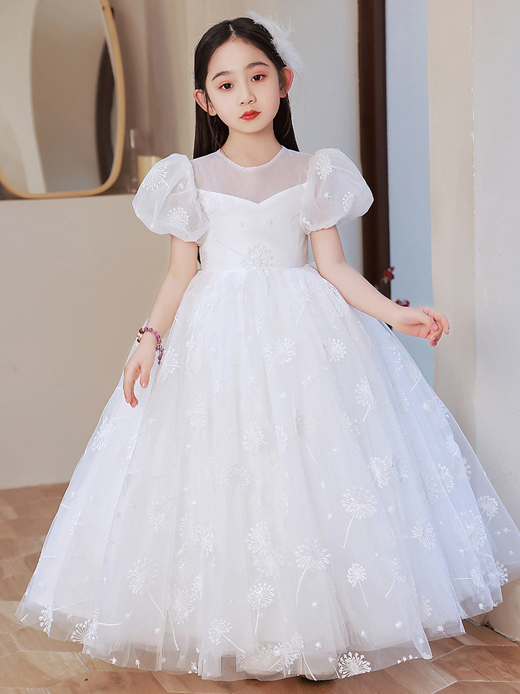 Bling Crystal Flower Girls Dresses For Teens Floor Length Beach Ball Gown Girl Pageant Party Gowns Tulle Skirt Formal Princess Kids Wear 403