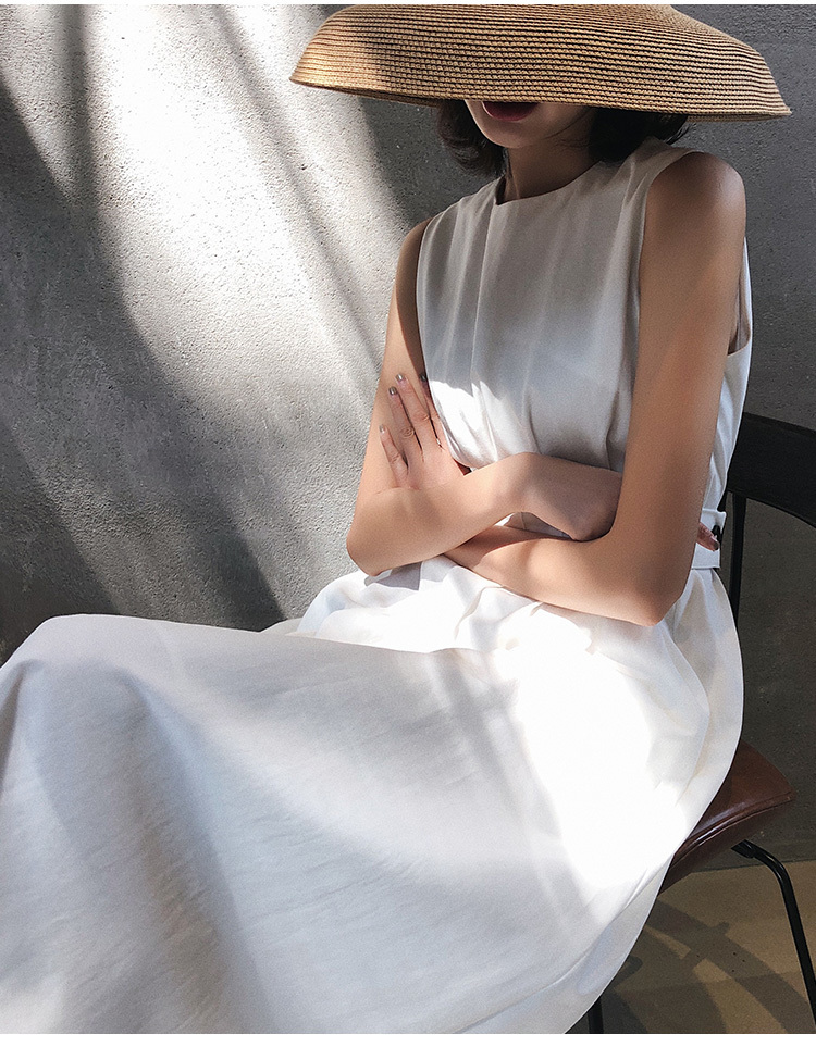 Summer Women Solid White Black Fashion Elegant Casual Party Dress O Neck Sleeveless Tank Sundress Female Vestido 220707