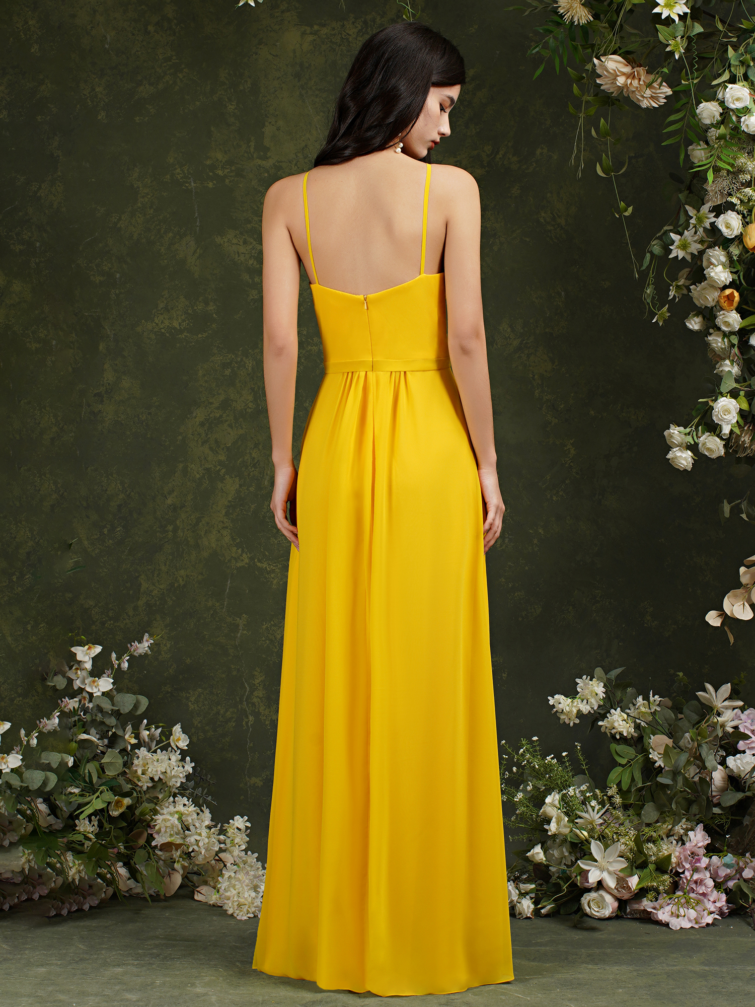 Fashion Yellow Chiffon Bridesmaid Dress A Line Long Maid Of Honor Gown Summer Wedding Custom Made BM3107