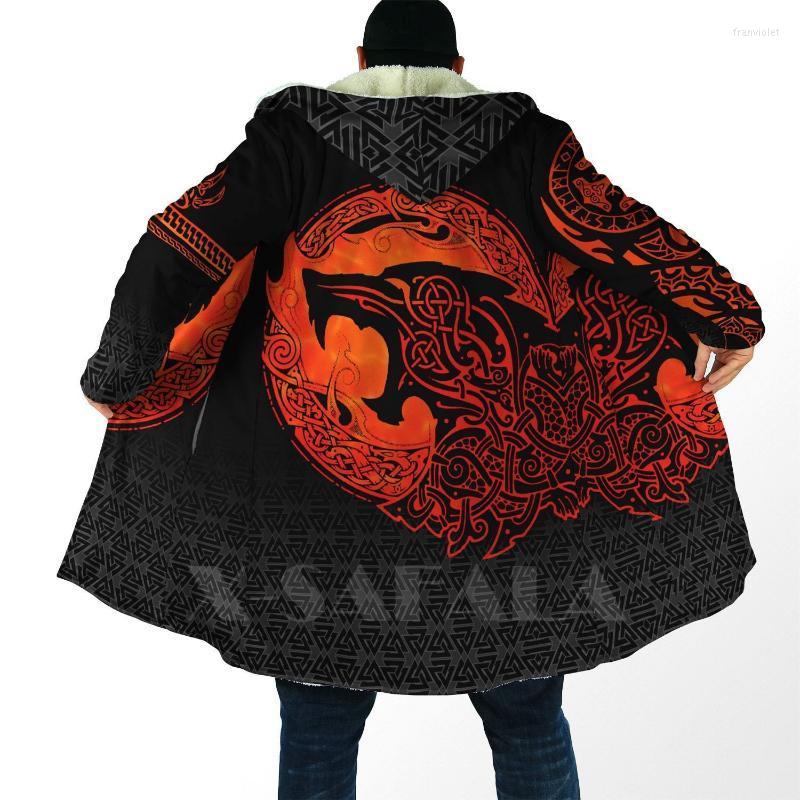 

Men' Wool & Blends Viking Wolf Dragon Tattoos Cross All Over 3D Printed Thick Warm Hooded Cloak For Men Windproof Fleece Unisex Casual-6 Fr, D374