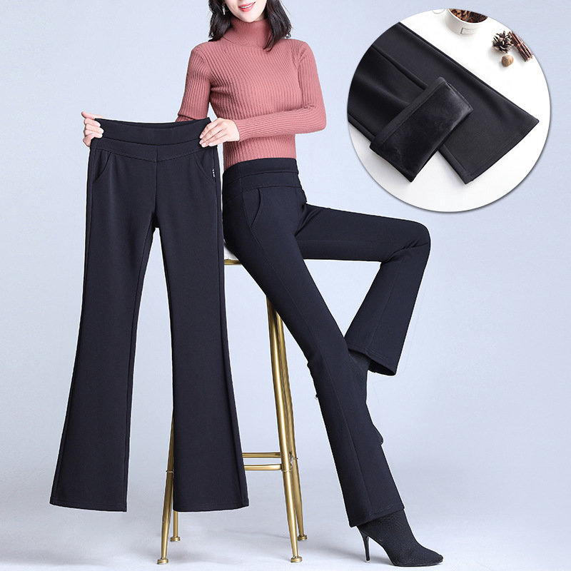 Elastic High Waisted Women Trousers Plus Size 4XL Ladies Office Work Pants Stretch Female Warm Velvet Black Blue Red 220325