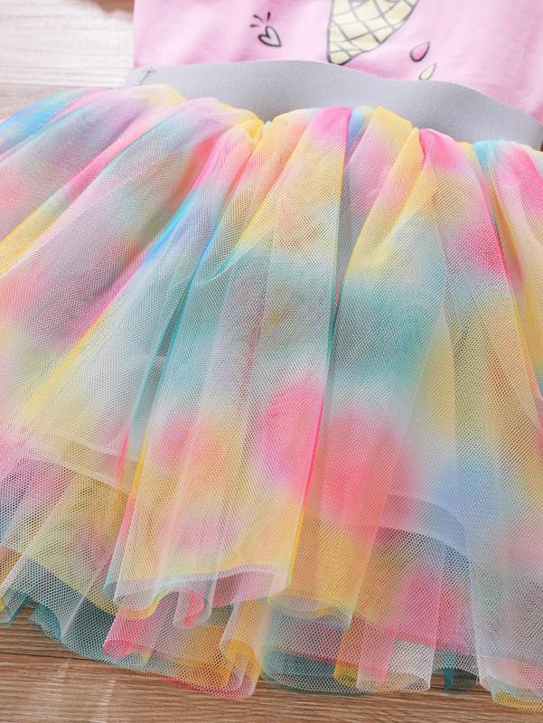 Toddler Girls Cartoon Graphic Ruffle Trim Tee & Tutu Skirt SHE