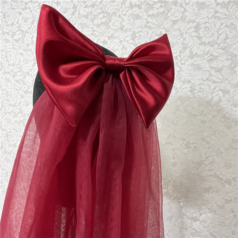 2022 New Arrival Burgundy Wedding Veils with Big Bow Bridal Headwear Accessories