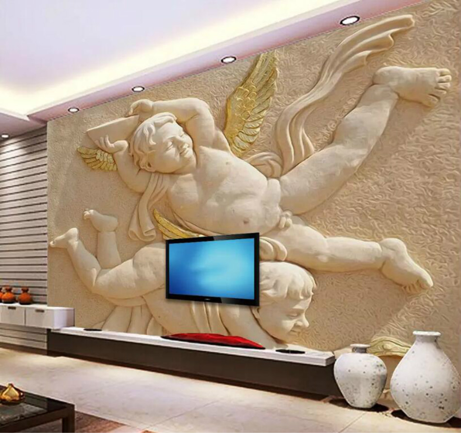 Angel relief 3D Wall Paper Vintage Decorative Painting 3D Wallpaper for Walls living room Background Home