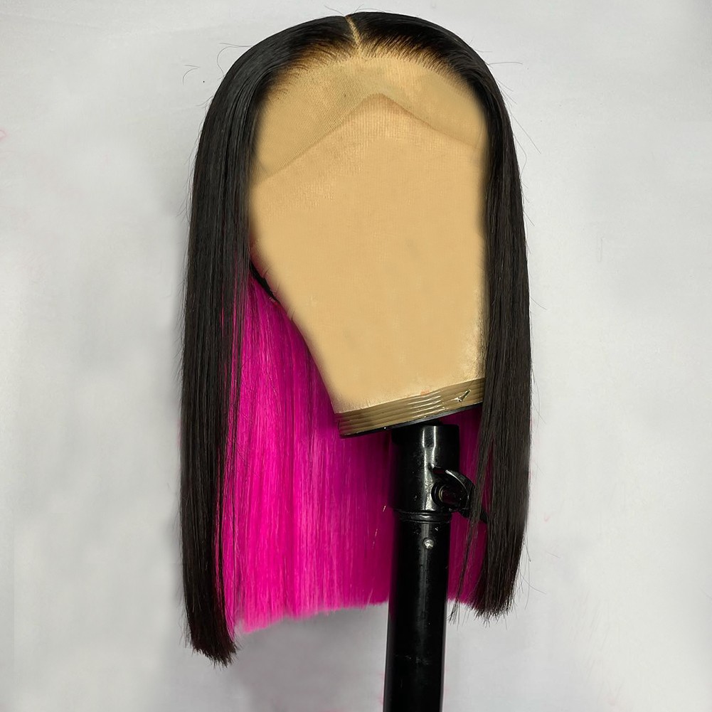 Highlight Bob Wig Brazilian Human Hair Wigs For Women Black Pink Short Lace Front Wigs Co Synthetic Hair Heat Resistant