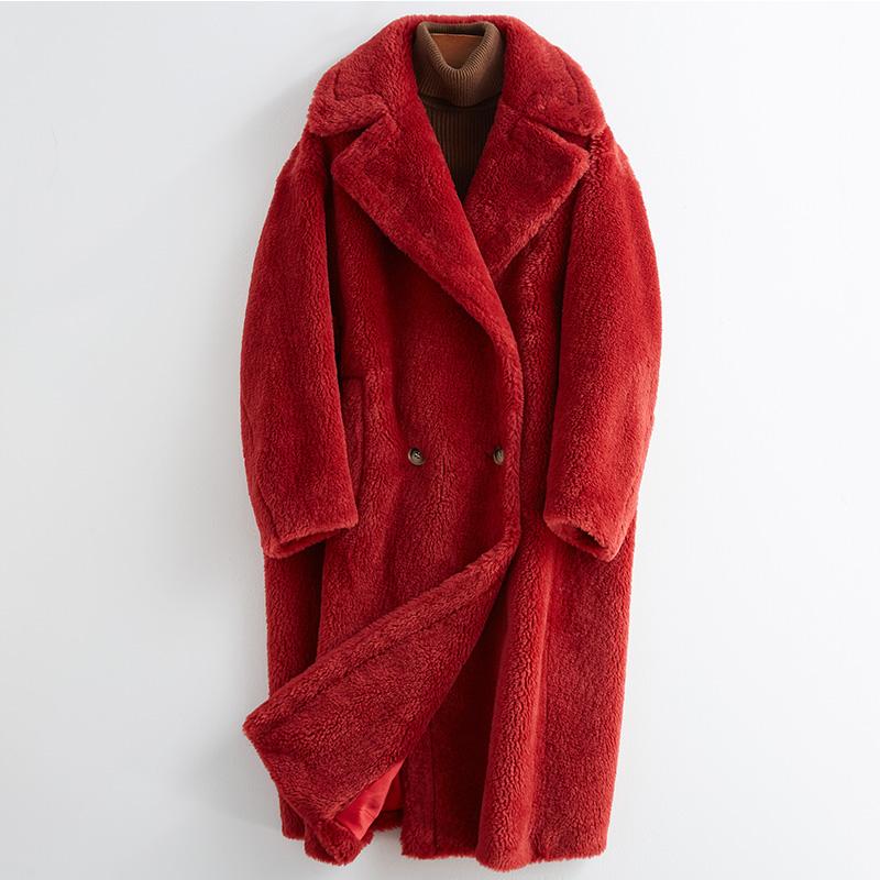 Women's Fur & Faux Long Teddy Bear Jacket Authentic Women Winter Coat 2022 Thick Warm Oversize Chunky Outerwear Overcoat Real Lambswool Coat