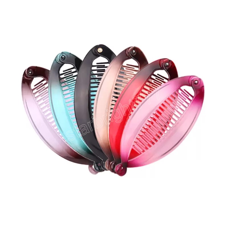 Women Transparent Plastic Hairpin Lady Fashion Handmade Horsetail Lentil Vertical Banana Hair Clips Multicolor