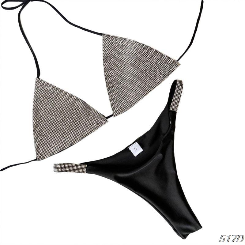 Women' Swimwear Women Sexy 2Pcs Bikini Set Shimmer Rhinestone Halter Bra Swimsuit Low Rise Triangle Bottoms Push Up Bandage Bathing Suit, Black
Women' Swimwear Women Sexy 2Pcs Bikini Set Shimmer Rhinestone Halter Bra Swimsuit Low Rise Triangle Bottoms Push Up Bandage Bathing Suit, Black
