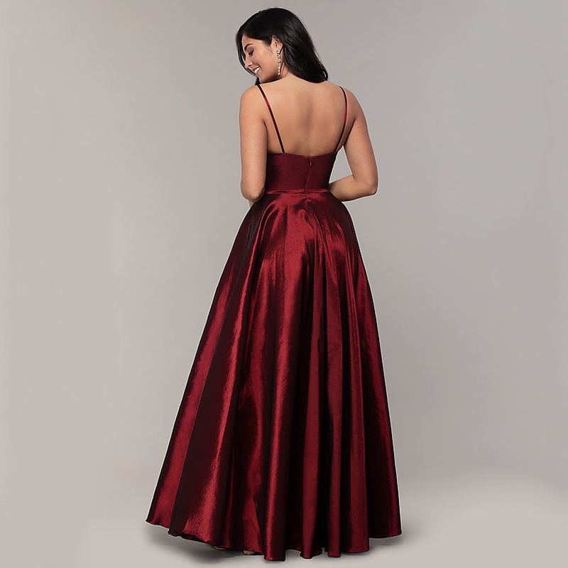 AE47 Vestido De Festa Navy Blue Long Prom Dresses Sexy V Neck Green Satin Evening Party Gown A-line 220429