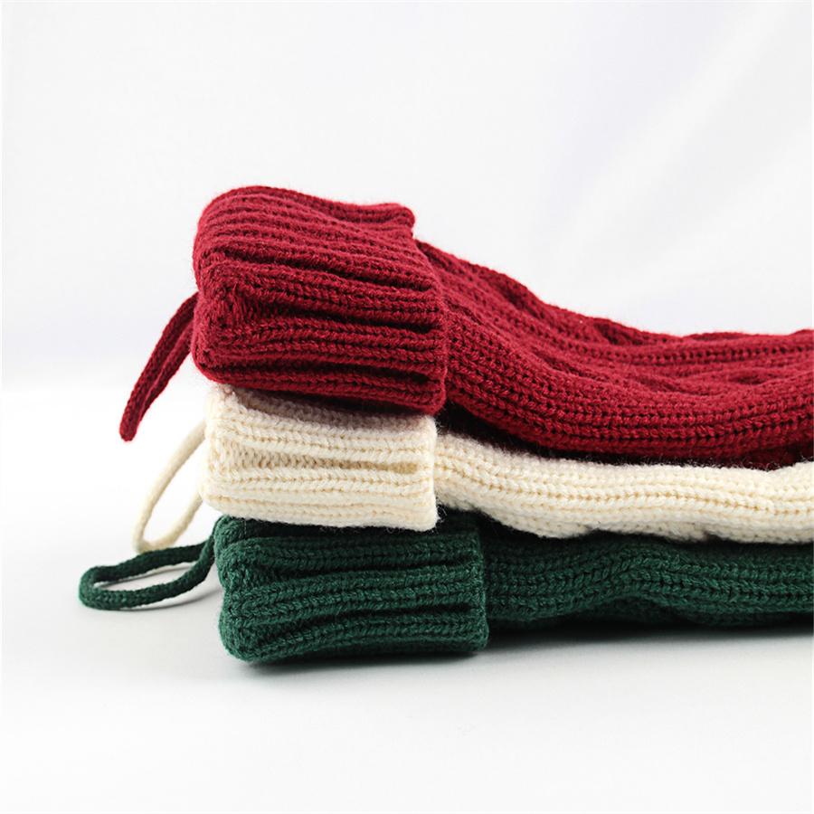 46cm Knitted Christmas Socks Christmas Tree Ornament Solid Color Children's Gift Candy Bag