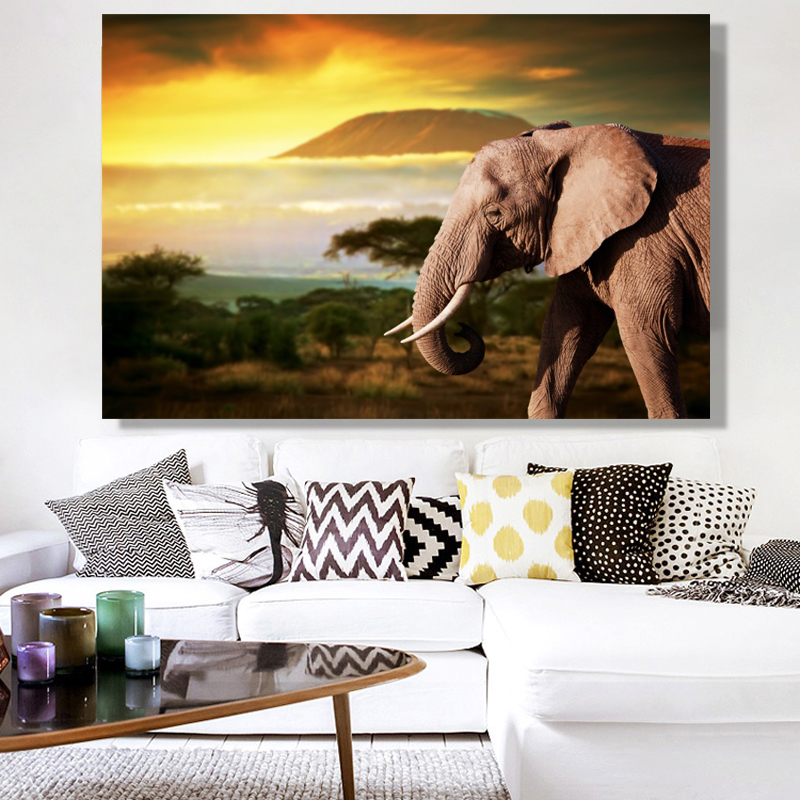 Modern Animals Landscape Posters and Prints Wall Art Canvas Painting African Elephant Pictures for Living Room Decor No Frame
