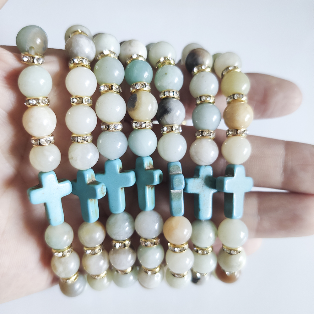 Natural Stone 8mm Amazon Reiki Healing Chakra Bracelets Cross Charms Bracelrt For Women Jewelry Gift