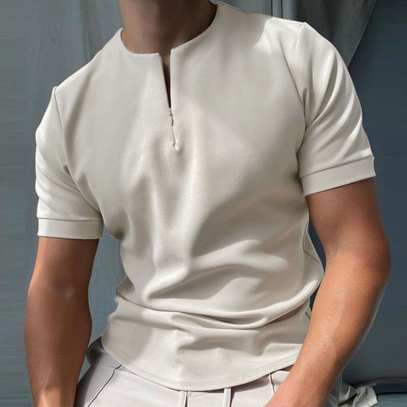 2022 Men' Casual Polo Shirt Khaki collarless short sleeve zipper design top Harajuku Men' Street Wear Men' Fashion 0615, F03
2022 Men' Casual Polo Shirt Khaki collarless short sleeve zipper design top Harajuku Men' Street Wear Men' Fashion 0615, F03