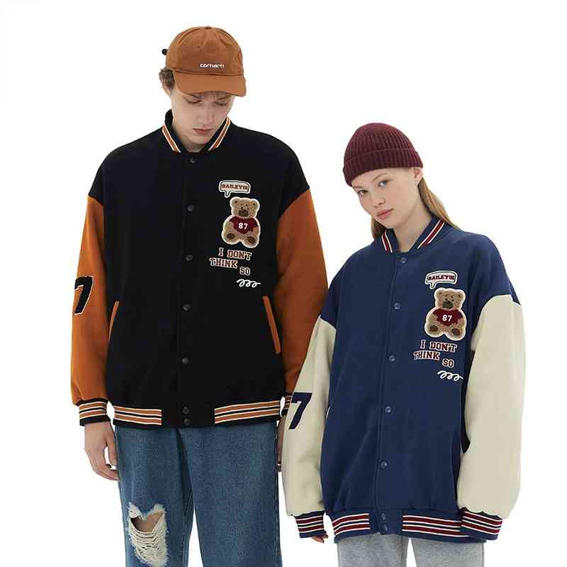2022 Autumn Winter Men's Jacket Plus Velvet Baseball Uniform Casual Bear Letter Japanese College Men and Women Couple, Blue
2022 Autumn Winter Men's Jacket Plus Velvet Baseball Uniform Casual Bear Letter Japanese College Men and Women Couple, Blue