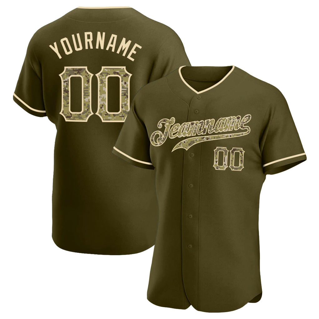 Custom Olive Camo-Khaki Authentic Salute To Service Baseball Jersey, Youth size s-xl
Custom Olive Camo-Khaki Authentic Salute To Service Baseball Jersey, Youth size s-xl
