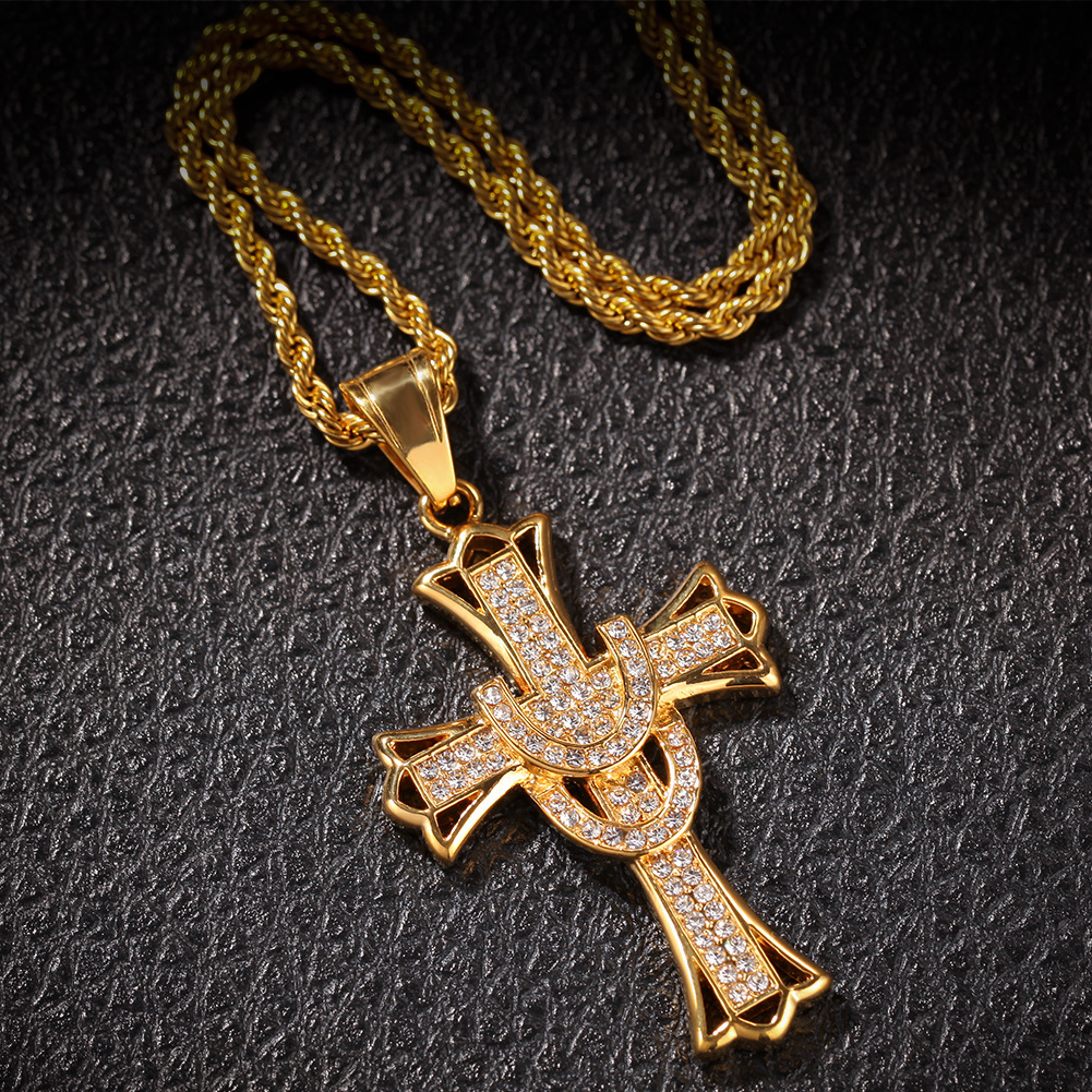Shining Cross Pendants Necklace Jewelry Stainless Steel 18K Real Gold Plated Men Gift Religious Jewelry
