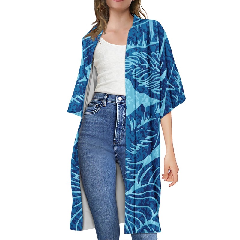 POD Women's clothes casual shirt coat Polynesian tribal style Samoan traditional women's dress open loose beach Kimono Robe 220628