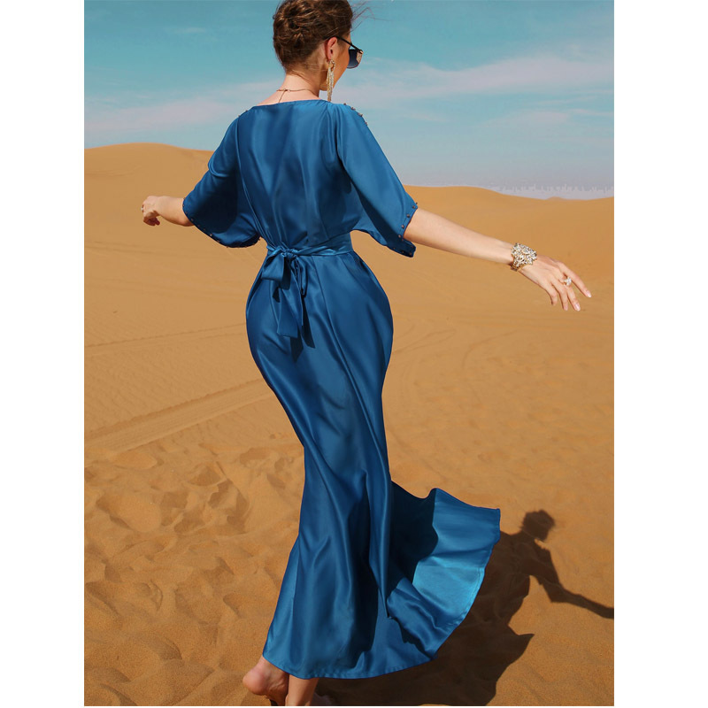 Sexy Green Teal Blue Arabci Evening Dress 2022 With Crystal Off The Shoulder Short Sleeve Kaftan Prom Dresses Abaya Morrocan Formal Dinner Party Wear 