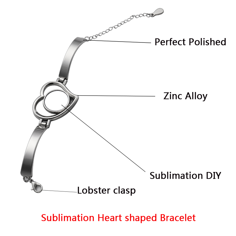 Sublimation blank bracelet heart Shape Trays Blanks Base Adjustable Bracelets Blanks for DIY Heat transfer Handicrafts Decors