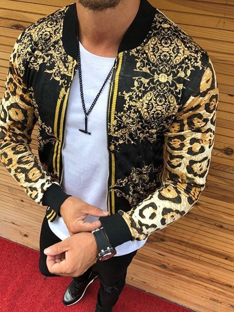 Men's Leopard Print Jacket Cardigan Zipper Bomber Spring Male Coats Casual Streetwear Stripe Slim Fit British Style Jackets 220324