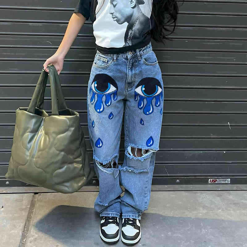 2408 * spring and summer eye fashion denim print trendy jeans casual pants, Light blue
2408 * spring and summer eye fashion denim print trendy jeans casual pants, Light blue
