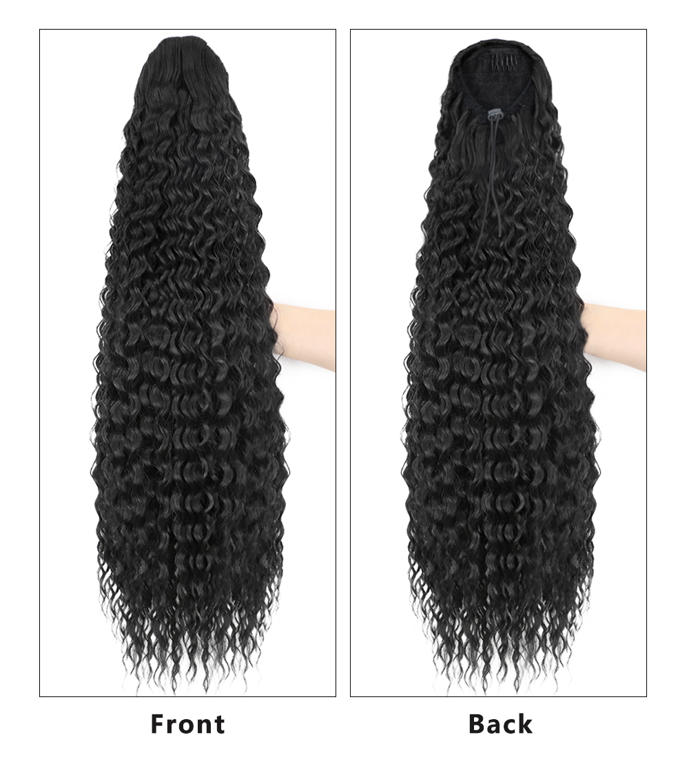 Human Long Kinky Curly Ponytail virgin Drawstring Ponytail Clip-In Hair Extension For Women Natural Looking pony tail hairpiece 160g black brown Diva2