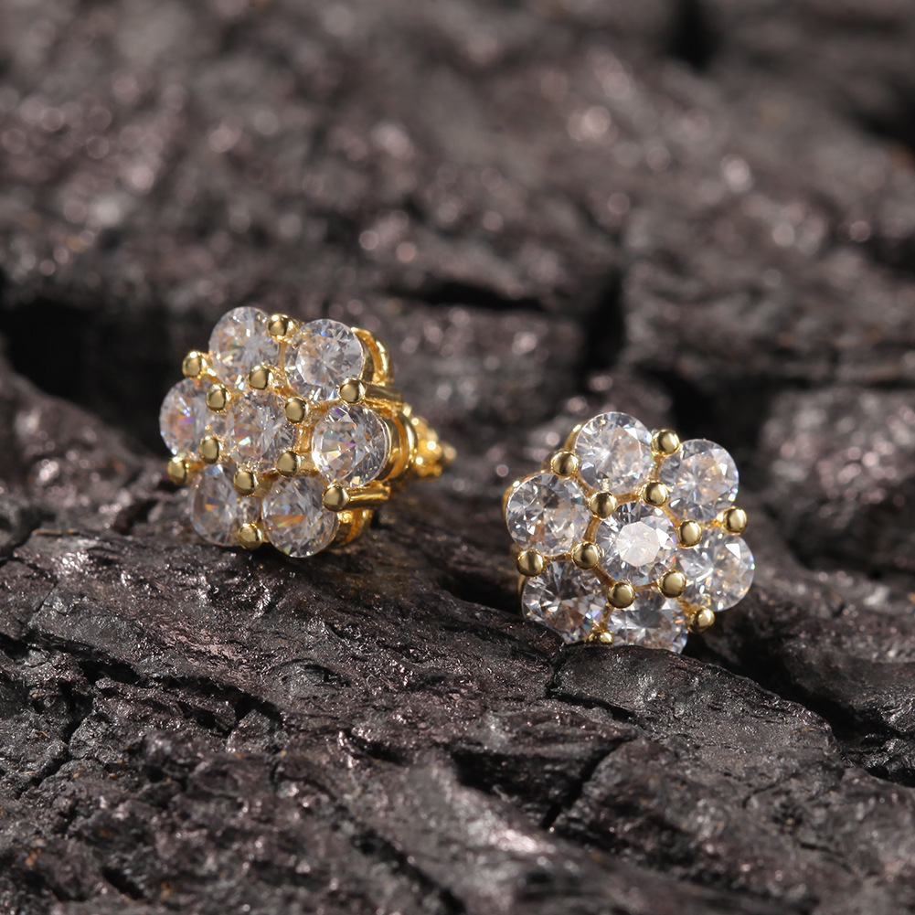 Jewelry Charm Flower Women Classic Zircon Small Stud Gold Silver Color For Men Crystal Earrings