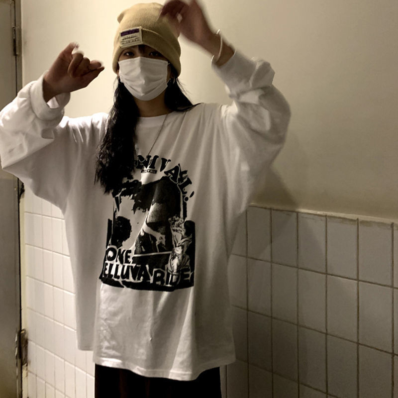 HOUZHOU Harajuku Long Sleeve T-shirt Women Y2k Vintage Aesthetic Top Tee Grunge Autumn Gothic Basic T Shirt Streetwear Korean 220328