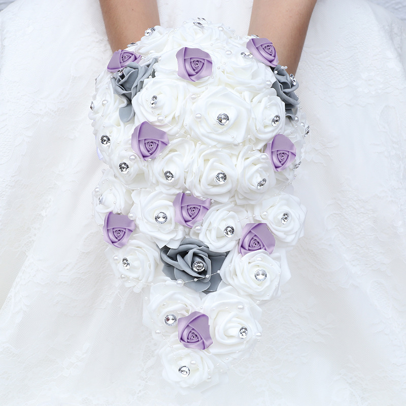 Big Long Waterfall New Wedding Bouquets for Bride and Bridesmaid PE Rose Rhinestones Hand Flower Party Wedding Decoration