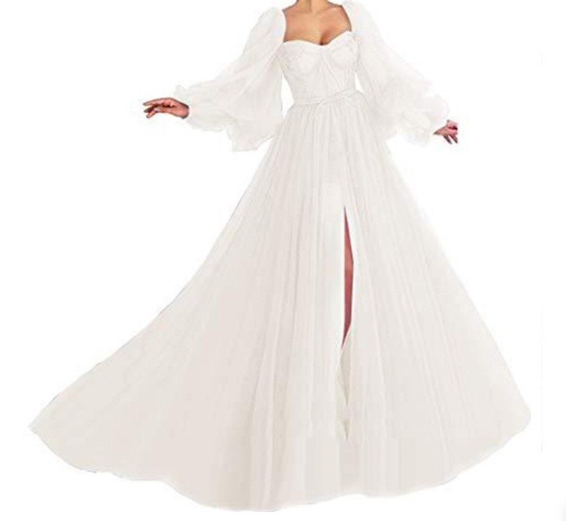 Custom Made Blue Prom Dresses Long Puffy Sleeve Tulle Backless Formal Evening Party Gowns Beauty Pageant Dresses