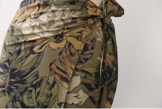 Sexy Flower Leaves Print Bow Tie Sashes Wrap Skirt Vintage Women High Waist Slim Fit Mid-Calf Long Pencil Skirts Holiday 220317