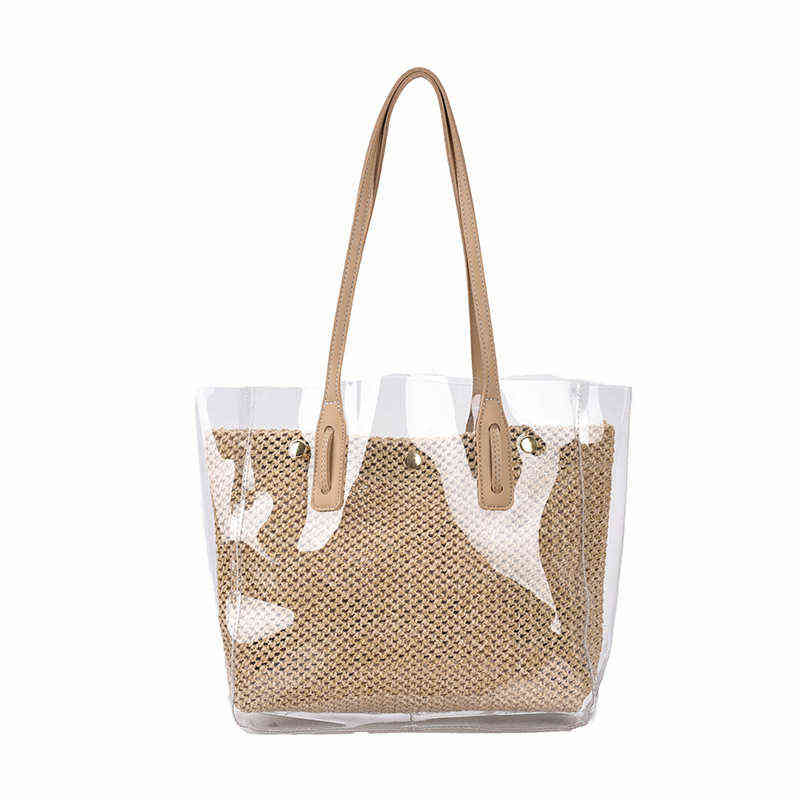 Beach Bags Large Capacity Women's Bag Summer Pvc Transparent Plastic Leisure Shoulder Simple Temperament Straw 220301