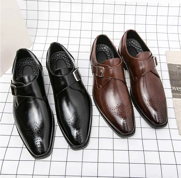 

Casual Men Monk Shoes PU Solid Color Trend Classic Square Head European and American Hollow Carving Simple Fashion Gentleman Personality Shoes CP235, Clear