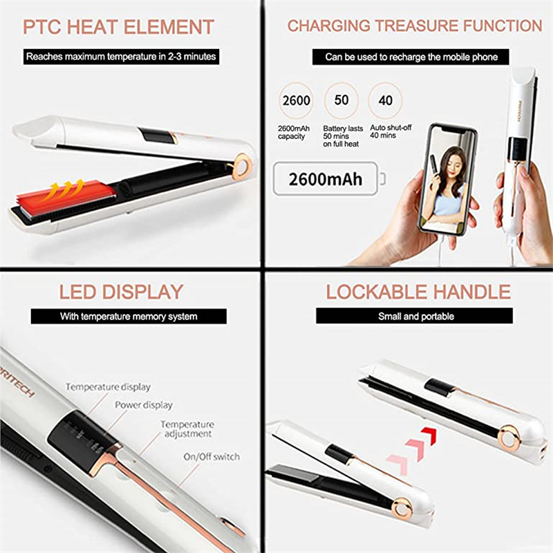 Wireless Hair Straightener Ceramic Mini Flat Iron Hair Curling Irons Styling Tools Cordless Beard Hair Straightener 220623