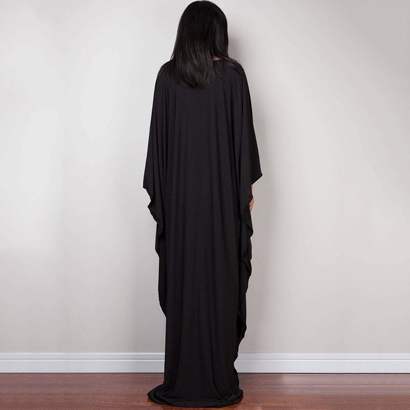 Greek Goddess Pure White Long Dress Stuning Solid Color Black Kaftan High Waist Batwing Sleeve Maxi Dresses For Elegant Women 220426