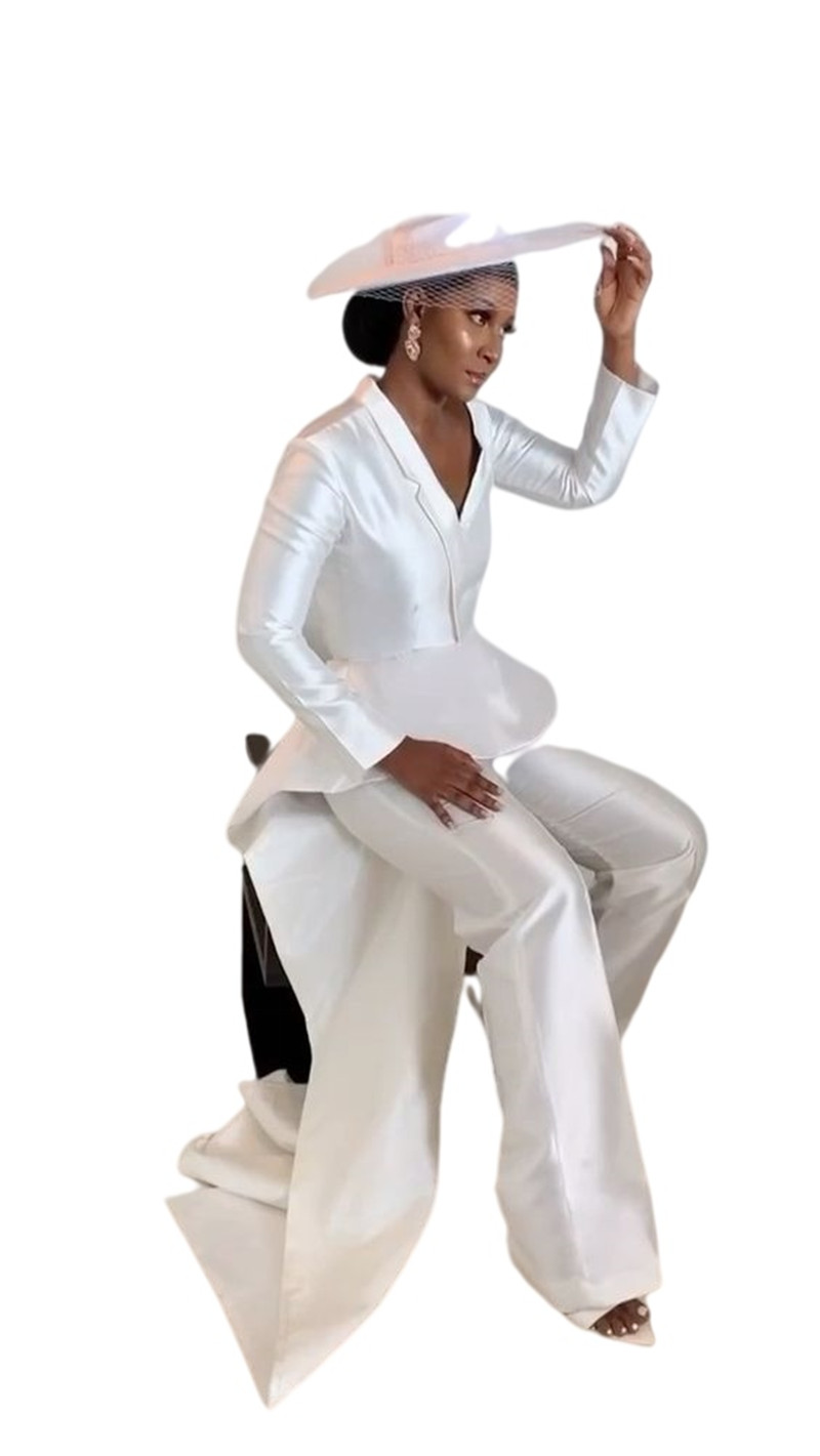 Long Sleeve Stain Jumpsuit Wedding Dresses with Peplum Train 2022 Arabic Aso Ebi Simple Bridal Dress Pant Suit