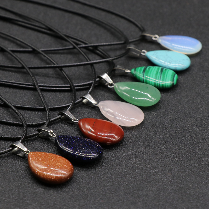 Natural Stone Pendant Druzy Drusy Necklace black pu chain Stainless Steel chainHexagonal prism cross heart star necklaces for women men jewelry